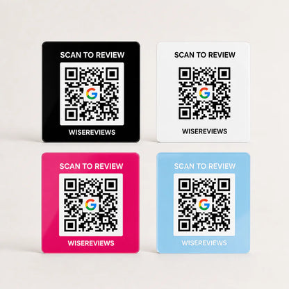 Custom Acrylic Scan to Google Reviews Sign black white pink baby blue finishes WiseTap