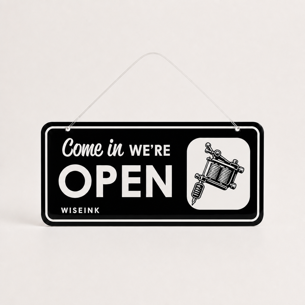 Tattoo Shop Custom Acrylic Open Closed Sign WiseTap black / white Come in WE ARE OPEN