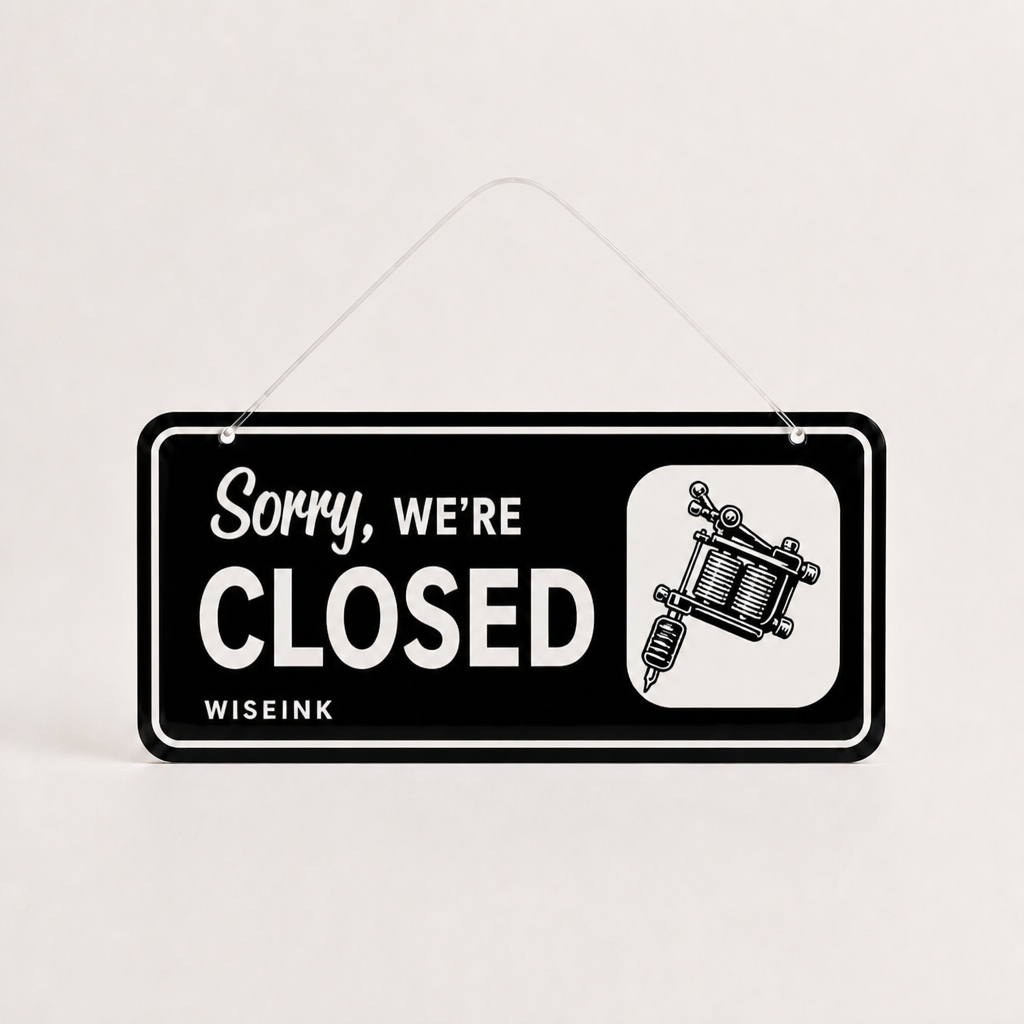 Tattoo Shop Custom Acrylic Open Closed Sign WiseTap black / white Sorry WE ARE CLOSED
