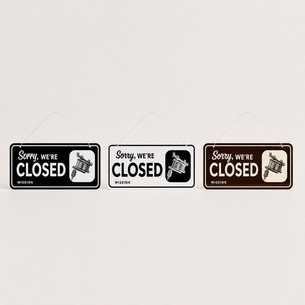 Tattoo Shop Custom Acrylic Open Closed Sign WiseTap black / white, white / black and espresso lineup