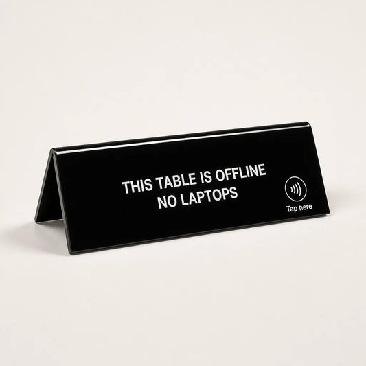 NFC Custom Acrylic Table Sign WiseTap black glossy Tap here THIS TABLE IS OFFLINE