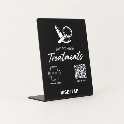 Treatment Menu NFC Stand TAP TO VIEW Treatments WiseTap