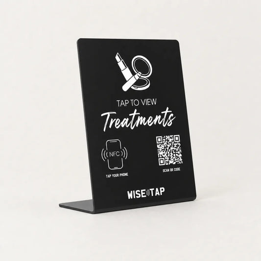 Treatment Menu NFC Stand TAP TO VIEW Treatments WiseTap
