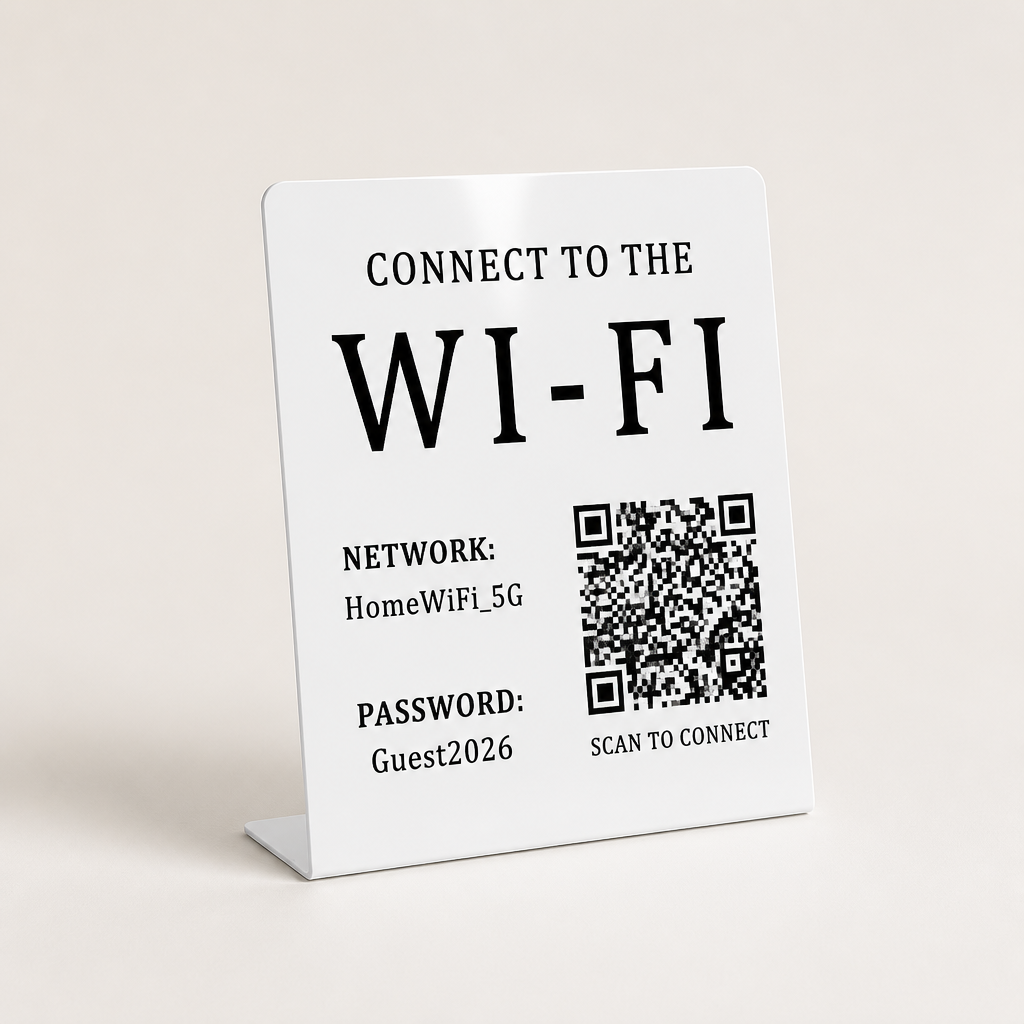 Custom Acrylic Scan to Connect Wi-Fi Sign WiseTap black on white HomeWiFi_5G