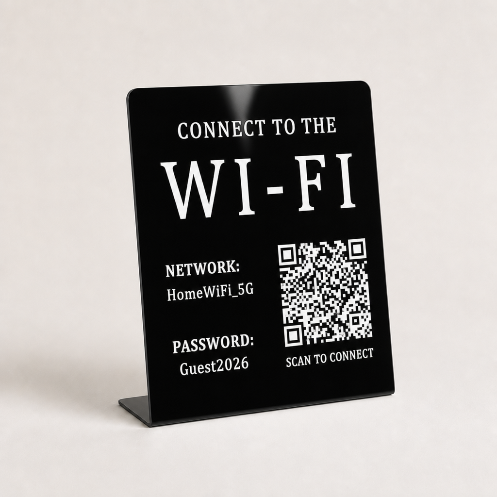 Custom Acrylic Scan to Connect Wi-Fi Sign WiseTap white on black HomeWiFi_5G