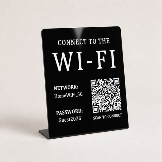 Custom Acrylic Scan to Connect Wi-Fi Sign WiseTap white on black HomeWiFi_5G